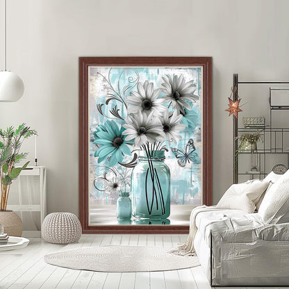 Lxmsja Daisy Diamond Art Kits for Adults, Rustic Flower DIY Full Drill Diamond Painting Kits for Beginners, 5D Gem Art Crafts for Adults, Home Wall Decor 12x16 inch