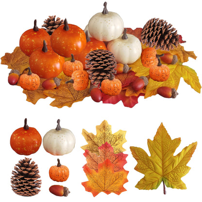 48pcs Pumpkins Fall Decorations Set Includes Artificial Fake Pumpkins Acorns Pinecones and Maple Leaves Foam Pumpkins Vase Filler for Thanksgiving Halloween Home Harvest Tables Centerpiece Decor