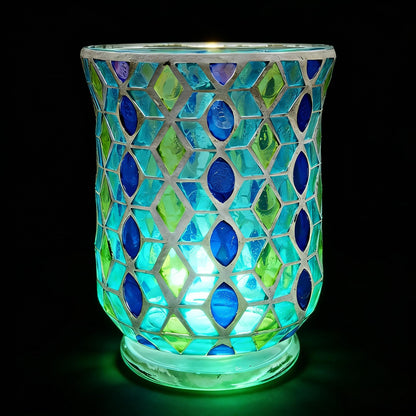 Glass Candlestick Romantic Mosaic Broken Candlelight Aromatherapy Candle Cup for Valentine's Day Christmas Thanksgiving Tables Center of Party Decorations(NO Candles)
