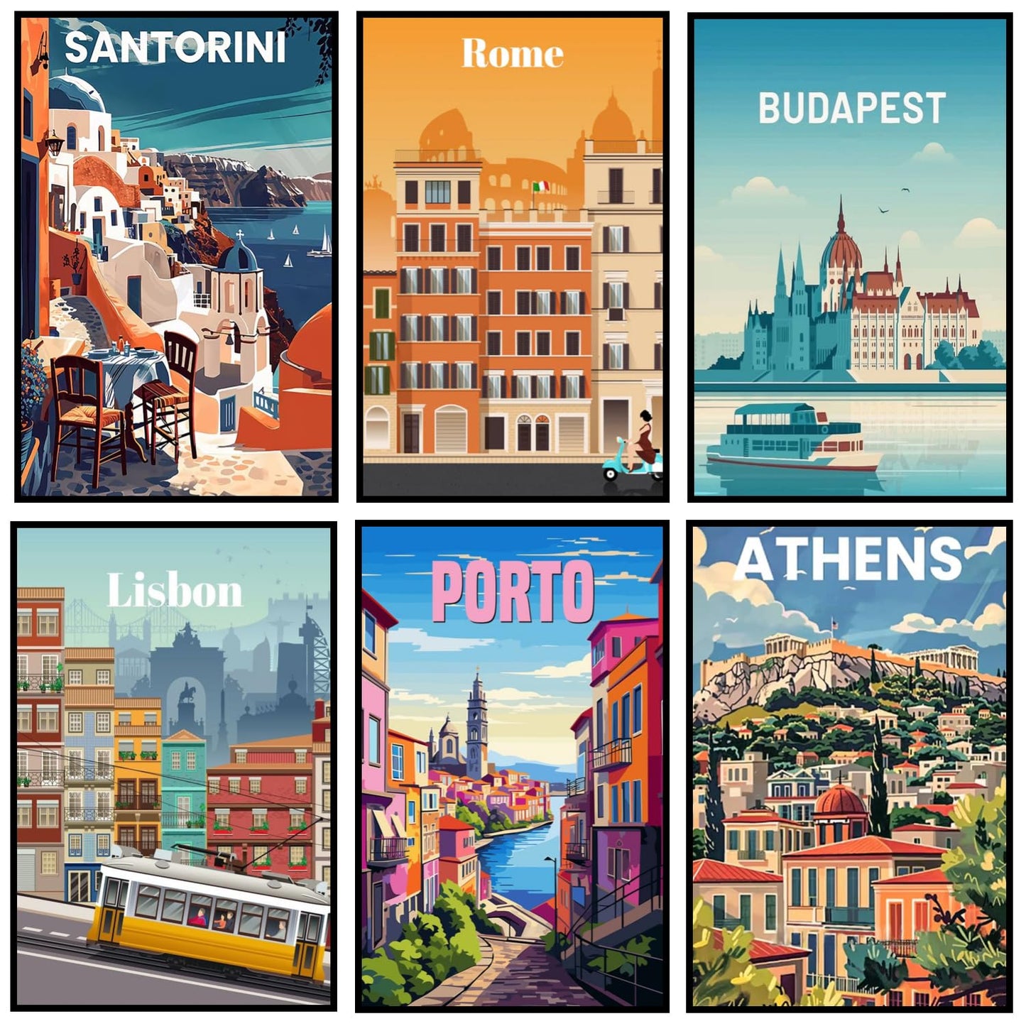 6 Pack Paint by Numbers Kit for Adults Beginner, Travel City Landscape Adult Paint by Number Kits on Canvas, DIY Acrylic Oil Easy Painting by Numbers for Home Wall Decor 8X12 inch (Without Frame)