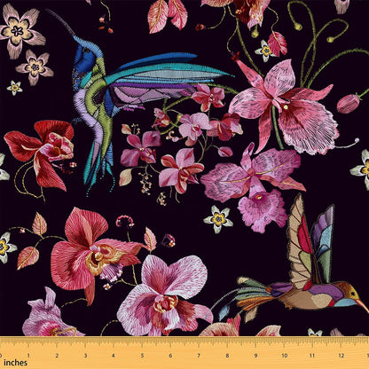 Morning Glory Flower Plant Outdoor Fabric by The Yard,Hummingbird Fabric by The Yard for Teens Craft Lover,Rustic Botanical Wild Animal Upholstery Fabric for Quilting Sewing Supplies,3 Yard