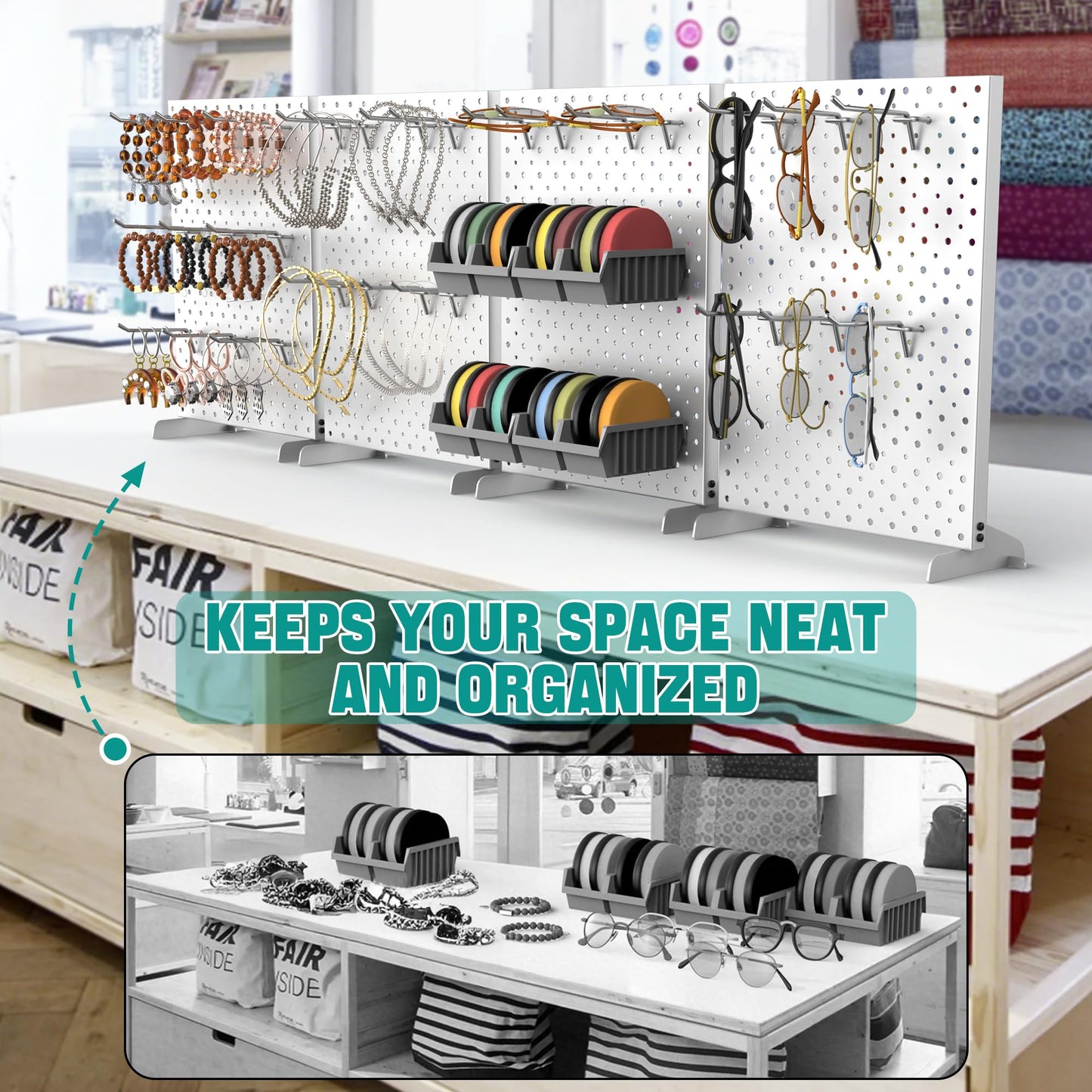 EVERHANGER Metal Pegboard Display Stand, Freestanding Tabletop Pegboard Display for Craft Shows & Fairs, 12"X16", 4pcs Gray