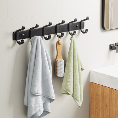 Pickpiff Coat Rack - Heavy-Duty Wall-Mounted Metal Hanger with 6 Hooks for Hats, Clothes & More | Black, 1 Pack