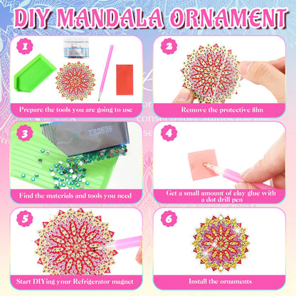 JenPen 12 Pcs Diamond Painting Car Ornaments Diamond Art Ornament for Car Double Sided Painting Hanging Ornament Crystal Gem Garden Decoration Paint DIY Kit (Classic Mandala)