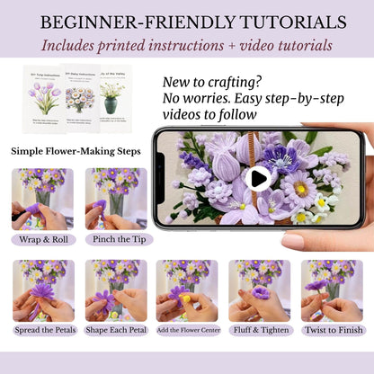 Rochoseng Pipe Cleaner Flower Kit 1000 PCS DIY Bouquet Craft Set Chenille Stems Flower Making Kit with Tools and Tutorials for Beginners and Craft Lovers