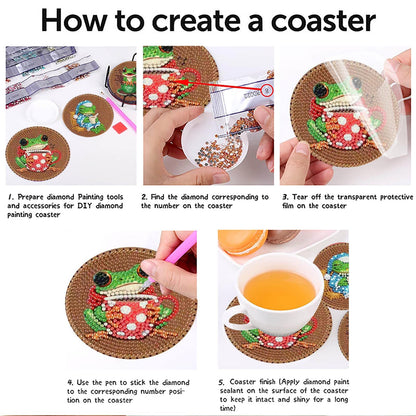 Clendo 8 PCS Coffee Frog Diamond Art Coaster Kits with Holder - Diamond Painting for Adults Beginners - 5D Gem Art Dots Paintings with Cork Pads - Crafts Supplies