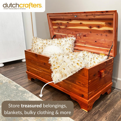 DutchCrafters Red Cedar Wood Blanket Storage for Living Room, Fully Lined Hope Chest, Bedroom Bench, Lockable Storage Box, Locking Chest with Handles and Waterfall Edge - Amish Made in USA (35" Small)