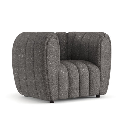 Furniture of America Glamour Contemporary Vertical Channel Tufted Boucle Accent Chair with Wooden Legs, Fabric Upholstered Armchair for Living Room, Bedroom, Office, Charcoal Gray