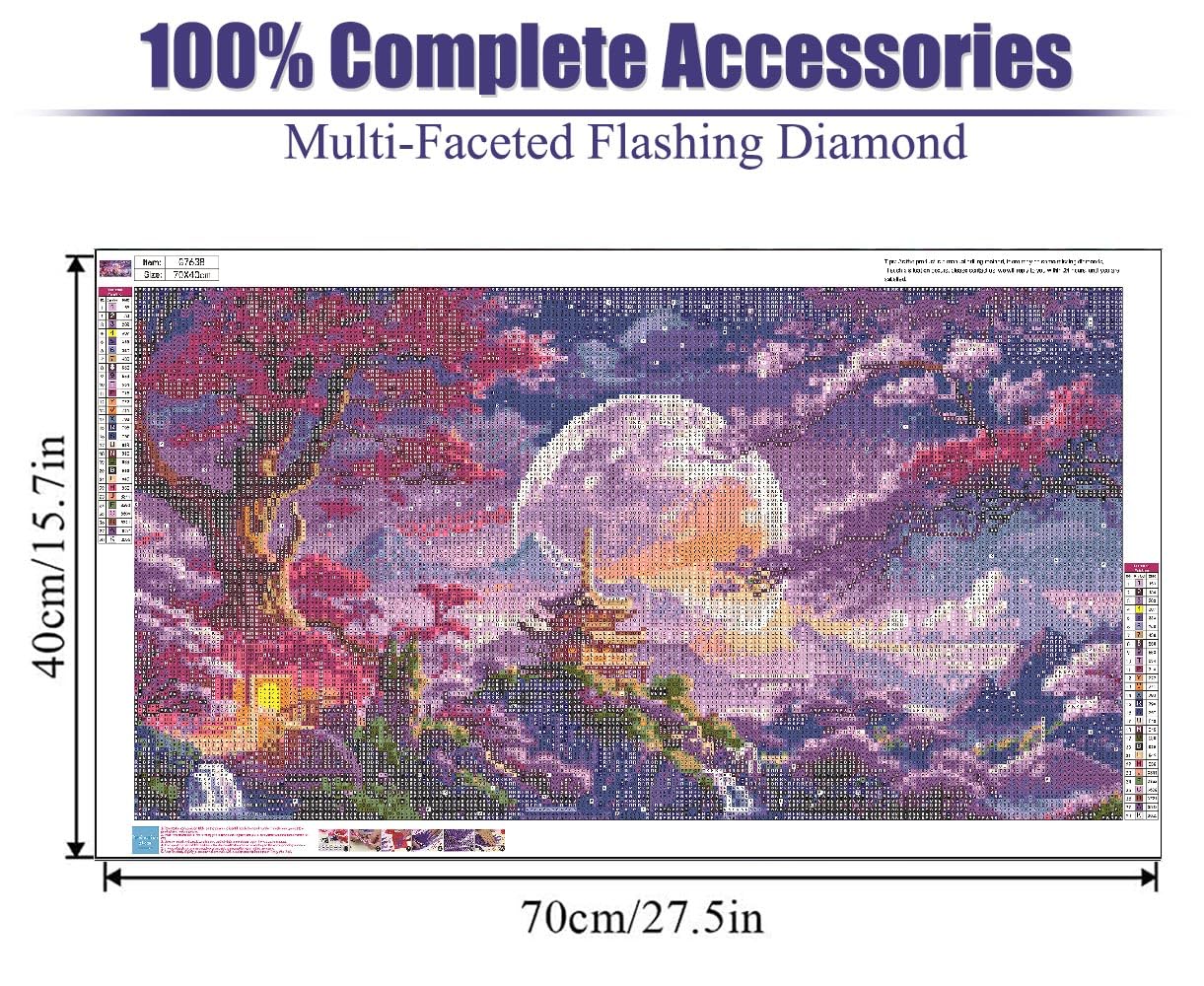 pchmcu 5D Large Diamond Art Painting,Landscape Diamond Art Kits for Adults,DIY Full Drill Crystal Rhinestone Arts and Crafts,Moon Tree Art Painting with Diamond Home Wall Decor 27.5 X 15.7inch