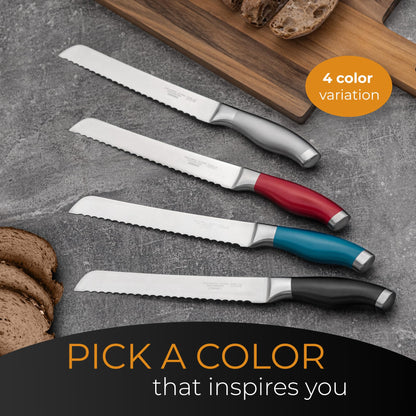 Orblue Serrated Bread Knife with Upgraded Stainless Steel Razor Sharp Wavy Edge - Bread Cutter Ideal for Slicing Homemade Bagels, Cake (8-Inch Blade with 5-Inch Handle)