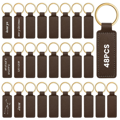 Wavyknot 48 Pcs Leather Keychains Blank Bulk PU Leather Laser Engraving Keychains Gift for Men Women Christmas Birthday (Brown Color)