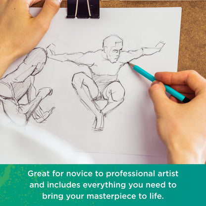 Norberg & Linden XL Drawing Set - Sketching, Graphite and Charcoal Pencils. Includes 100 Page Drawing Pad, Kneaded Eraser, Blending Stump. Art Kit and Supplies for Teens and Adults