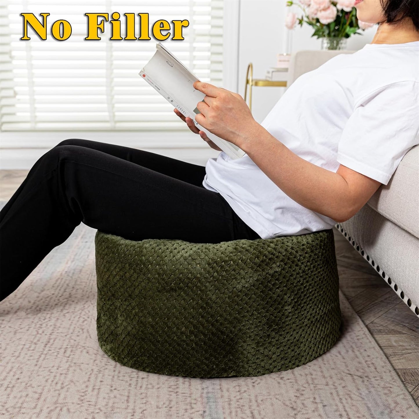 20x20x12 Inches Asuprui Pouf Ottoman Unstuffed Ottoman Foot Rest No Filler Soft Faux Fur Foot Stool Fuzzy Chair Floor