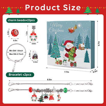 Christmas Advent Calendar Bracelets 2026 for Girls, 24 Days DIY Jewelry Making Kit with 22 Charm Beads and 2 Adjustable Bracelets, Xmas Countdown Gift for Kids Teens Women