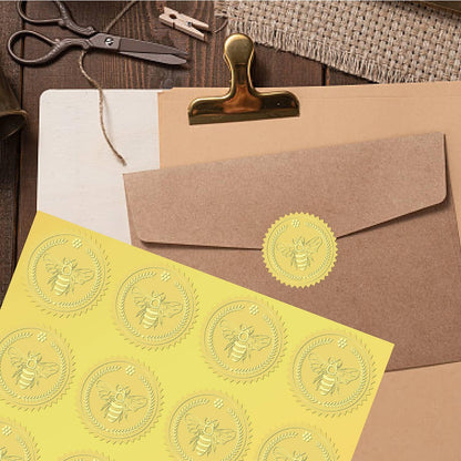 CRASPIRE 408Pcs Bee Gold Foil Embossed Stickers 2" Self Adhesive Envelopes Seals Sticker Bumblebee Labels for Wedding Invitation Graduation Corporate Certificates Diplomas Gift Wrapping Decor