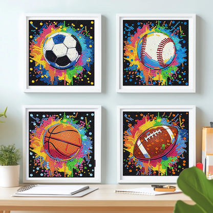 Mandun 4 Pack Ball Diamond Art Kits for Kids, DIY Ball 5D Diamond Painting Kits, Full Round Drill Gem Art Home Wall Decor 6x6 inch