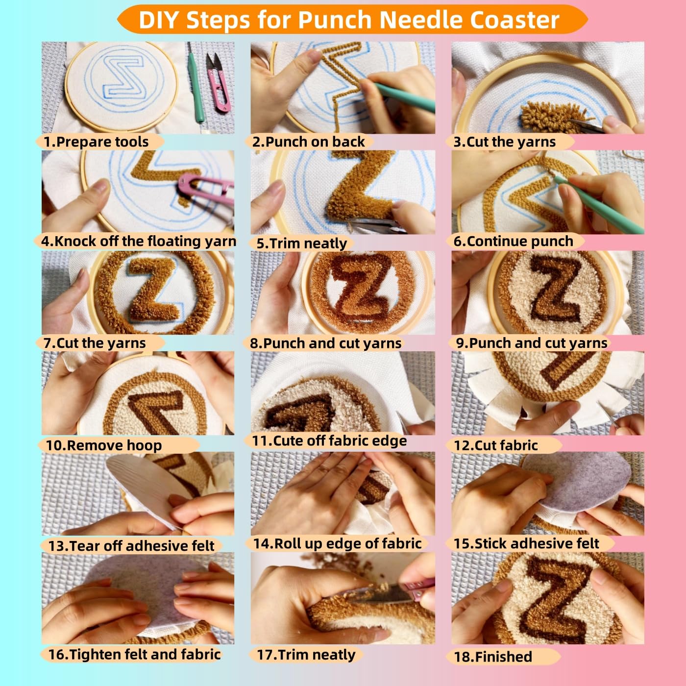 6PCS Punch Needle Coaster Kit Chick Roosters Easy for Beginners Stress Relief Craft Set with Hoop Yarn & Patterns DIY Embroidery Mug Rug Kit for Adults Kids Home Decor-2