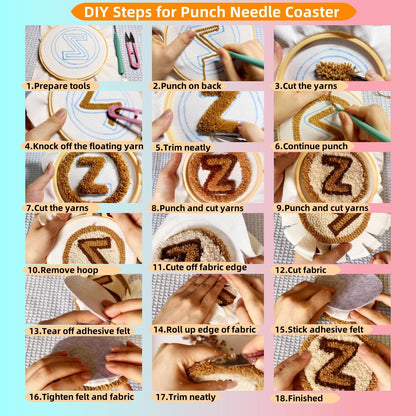 6PCS Punch Needle Coaster Kit Chick Roosters Easy for Beginners Stress Relief Craft Set with Hoop Yarn & Patterns DIY Embroidery Mug Rug Kit for Adults Kids Home Decor-2