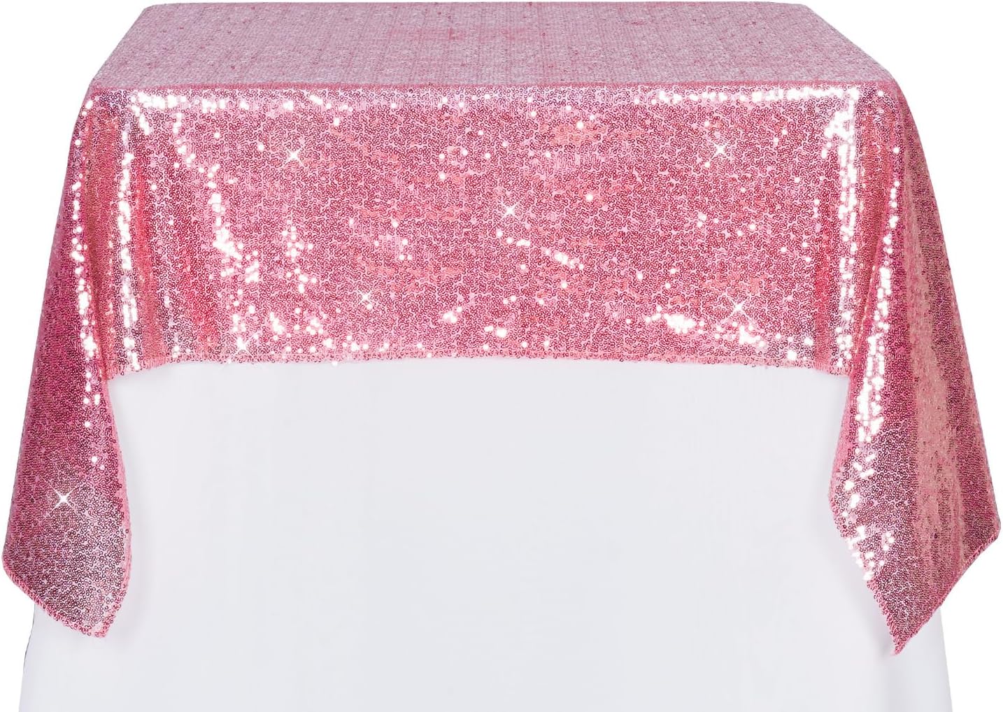 PartyDelight Sequin Tablecloth Fuchsia Pink Sparkly Table Cloth Overlay Square 50"x50"
