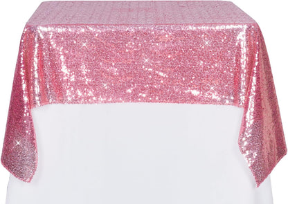 PartyDelight Sequin Tablecloth Fuchsia Pink Sparkly Table Cloth Overlay Square 50"x50"