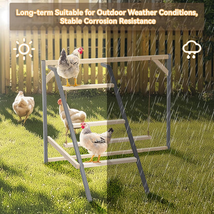 PETSFIT Chicken Perch for Coop-Solid Wood and Rustproof Iron Roosting Bar with Swing - Ideal for Backyard Poultry