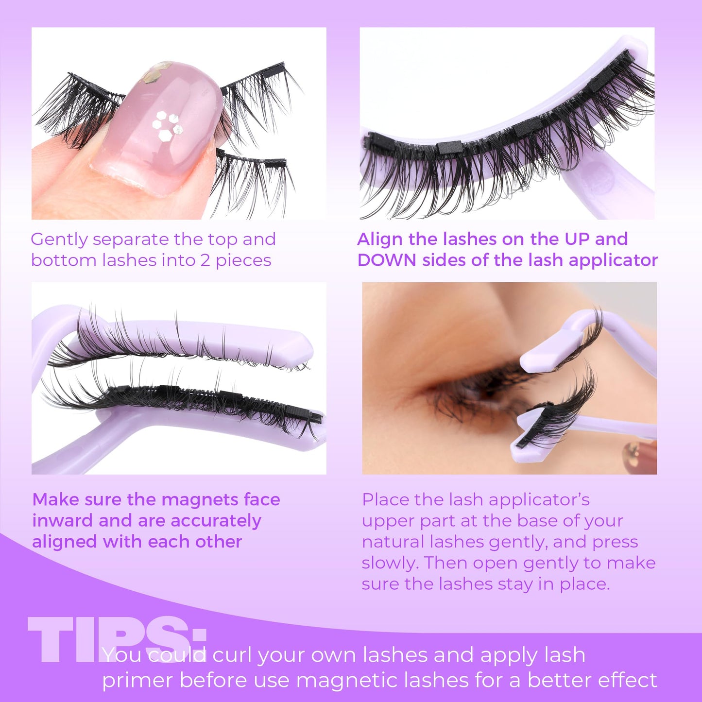 Magneitc Eyelashes with Applicator Wispy False Eyelashes No Glue Needed Natural Look Cat Eye Magnetic Lashes Easy to Use Reusable Fluffy Magnetic Eyelashes without Eyeliner 1 Pair Pack