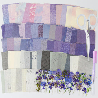 Koqye 215PCS Aesthetic Scrapbook Paper Pack, Junk Journal Supplies Starter Kit with Floral Stickers, Scissor, Quick Dry Glue Pen, Scrapbook Kit for Planner DIY Arts Craft Collage(Mystic Amethyst)