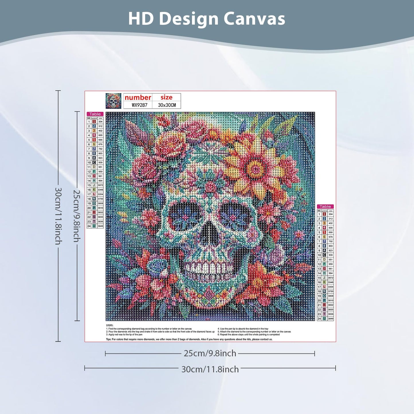 DOMROM Skull Flower Diamond Painting Kits for Adults, Skull Diamond Art Kits for Adults Beginner, DIY Full Drill Diamond Dots Paintings with Diamonds Gem Art and Crafts for Home Decor 12x12 inch