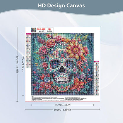 DOMROM Skull Flower Diamond Painting Kits for Adults, Skull Diamond Art Kits for Adults Beginner, DIY Full Drill Diamond Dots Paintings with Diamonds Gem Art and Crafts for Home Decor 12x12 inch