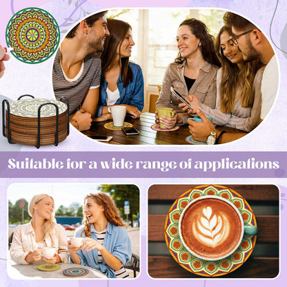 Reallnaive 77 Pcs Mandalas Coasters Painting Kit, 20 Set Wooden Drink Coasters 4 Inch with Holder & Markers Boho DIY Crafts for Adults, Women, Hobby, Color Your Own Art Craft Supplies