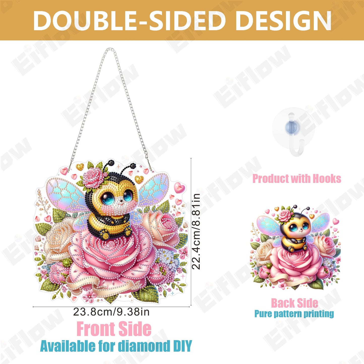 Eiflow Acrylic Diamond Art Hanging Kit for Adults, DIY Diamonds Painting Door Hanging Board Kit, Special Crystal Diamond Art Painting Pendant Ornament (Valentine Bee)
