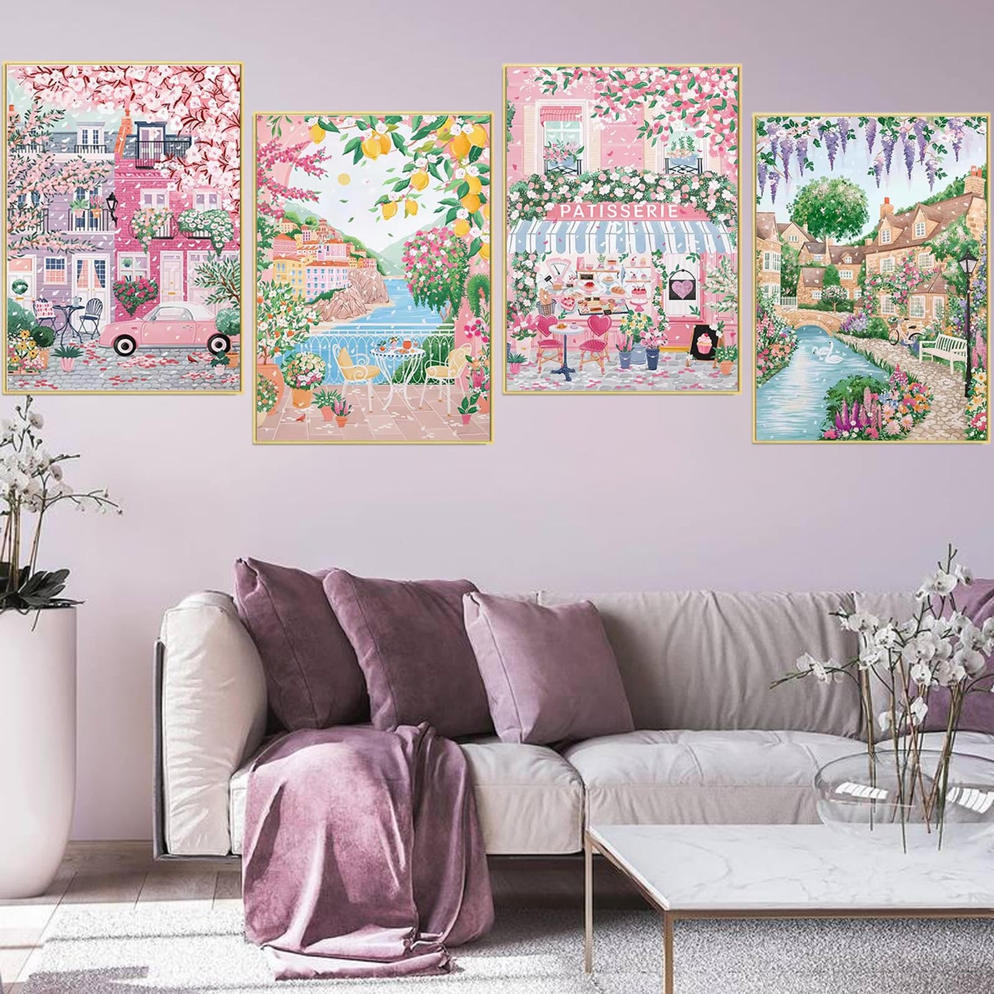 4 Packs City in Love Diamond Art Kits for Adults, Diamond Painting Kits for Adults for Beginners, DIY Valentine's Diamond Dots Art Kits, 5D Full Round Drill Gem Art Painting Kits for Decor, 12x16in