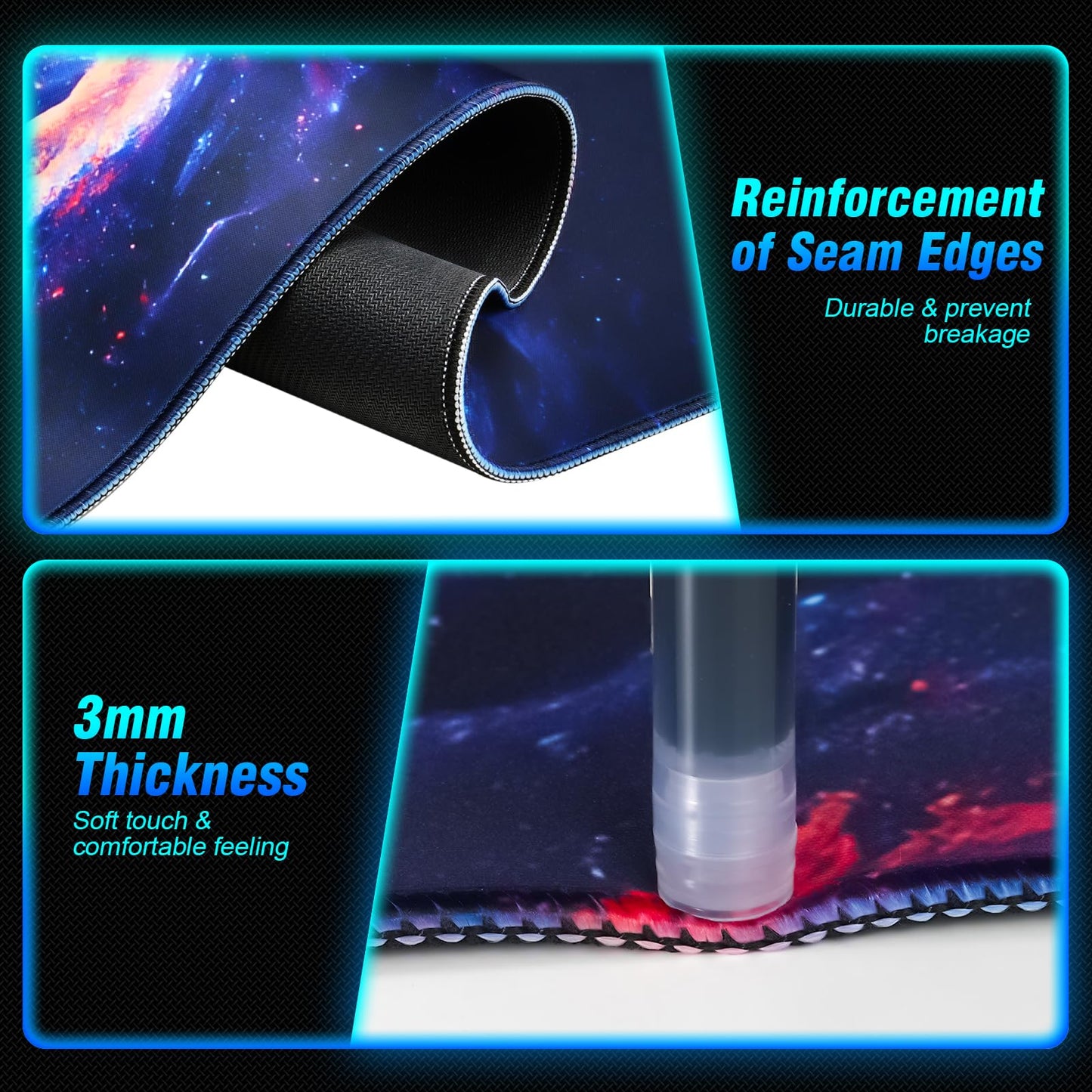 Large Gaming Mouse Pad, Technological Nebula Style Professional Gaming Mousepad, Non-Slip Waterproof Rubber Base Mouse Pad for Gaming & Office & Home, 31.5 x 11.8inch Full Desk Mouse Pad