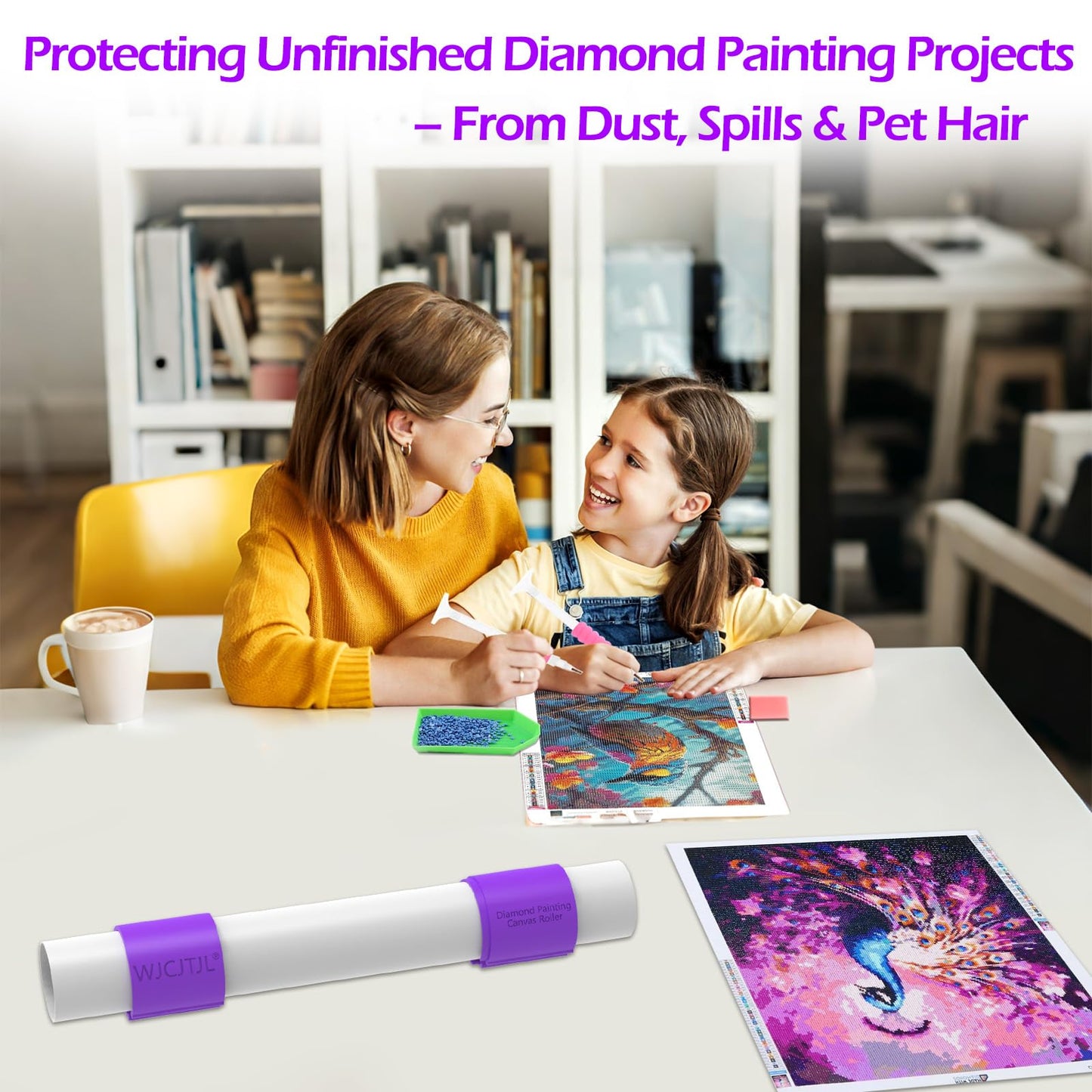 Diamond Painting Canvas Roll Holder – Anti-Roll Canvas Ring Organizer for Diamond Art Kits for Adults – Diamond Painting Art Accessories, Tool for Enhanced Diamond Painting Experience (Purple)