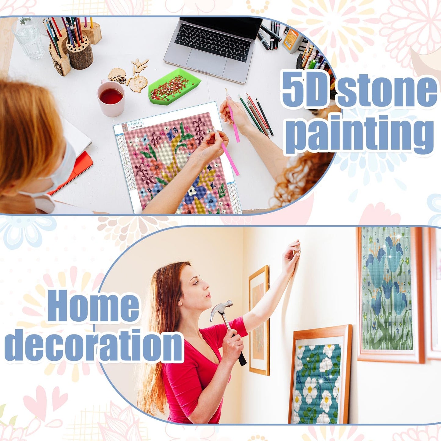 Trandraft 6 Pcs Diamond Art Paintings Kits 12 x 16 Inch Floral Diamond Art Accessories for Adults Wild Flowers Gem 5D DIY Crafts Aesthetic Wall Decor for Home