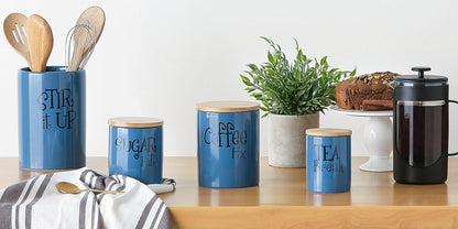 DII Retro Collection Kitchen Accessories, Blue Ceramic Utensil Holder