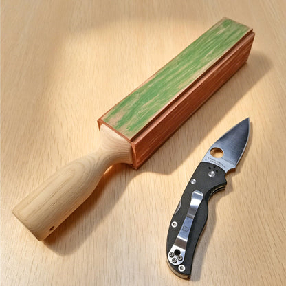 4-Sided Leather Knife Strop with 3Oz. Honing Compound, 11Oz. Thicked Leather & Ash Wood Handle, 12'' x 1.5'' for Sharpening, Polishing, Tactical, Folding & Woodcarving Knives to Mirror Finish