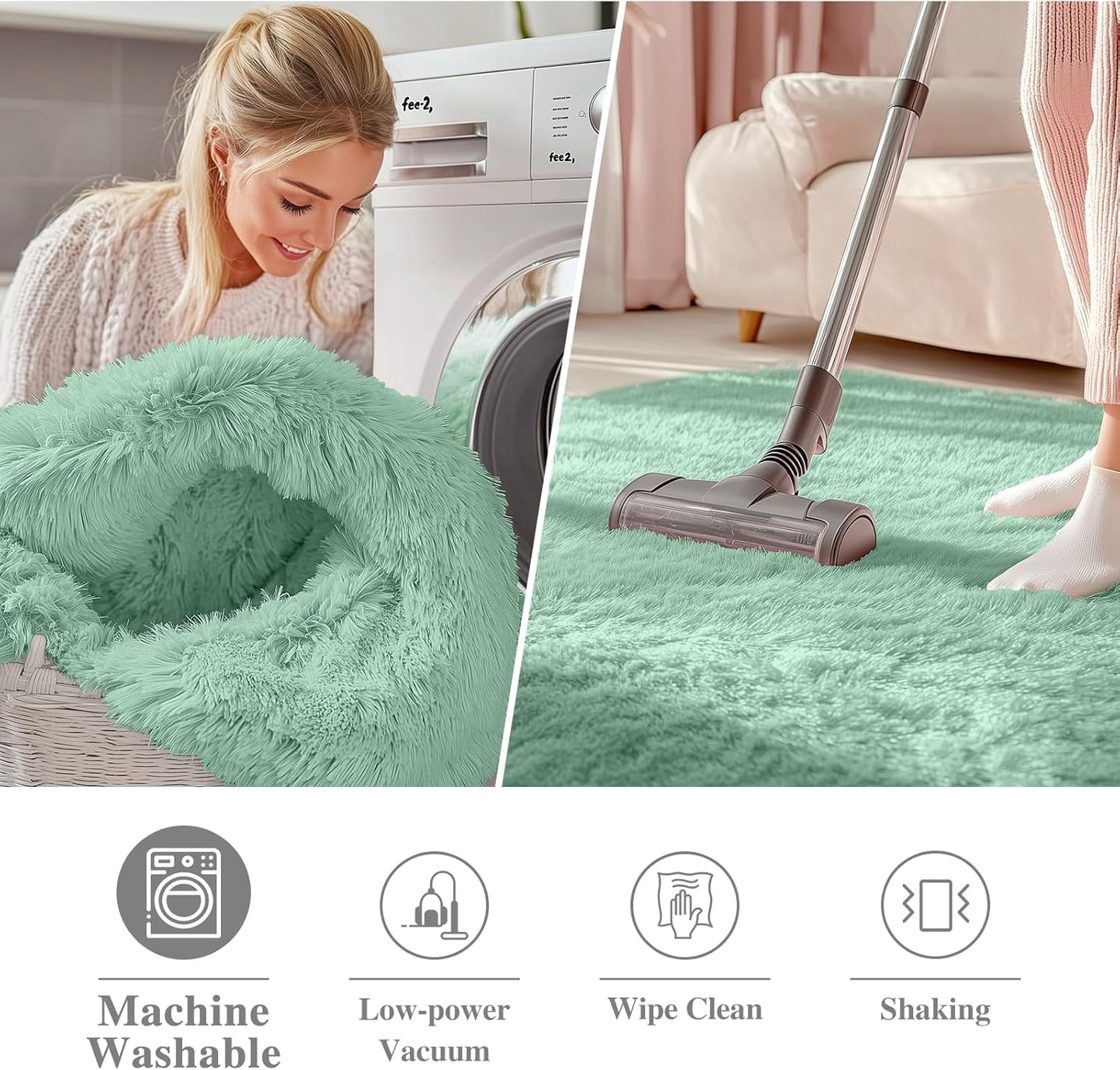 OLANLY Mint Green Round Area Rug - Soft, Fluffy, Machine Washable 5 ft Circle Carpet for Bedrooms & Nurseries