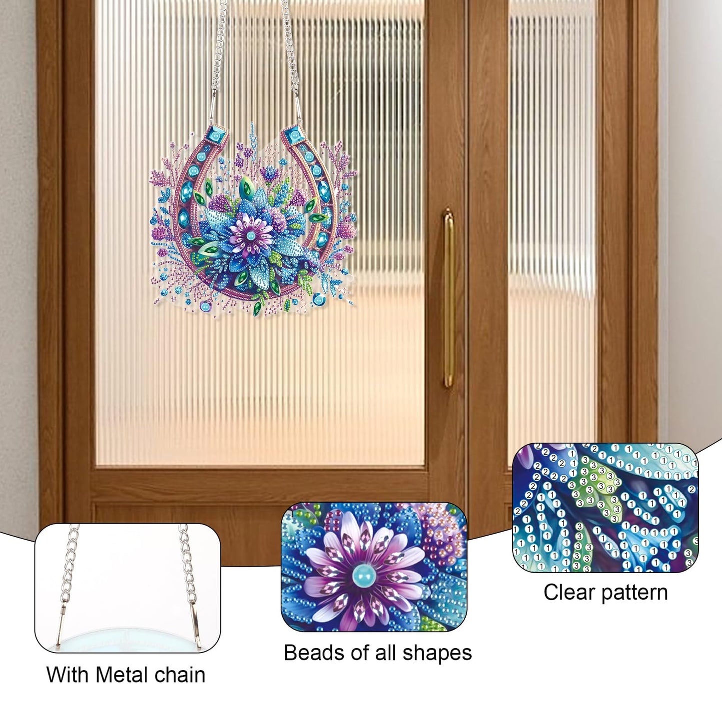 Focart 5D DIY Acrylic Special Shaped Diamonds Painting Hanging Pendant Kits, Wreath Diamond Art Hanging Window Pendant Ornament for Home Decoration and Gift