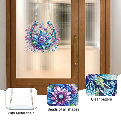 Focart 5D DIY Acrylic Special Shaped Diamonds Painting Hanging Pendant Kits, Wreath Diamond Art Hanging Window Pendant Ornament for Home Decoration and Gift