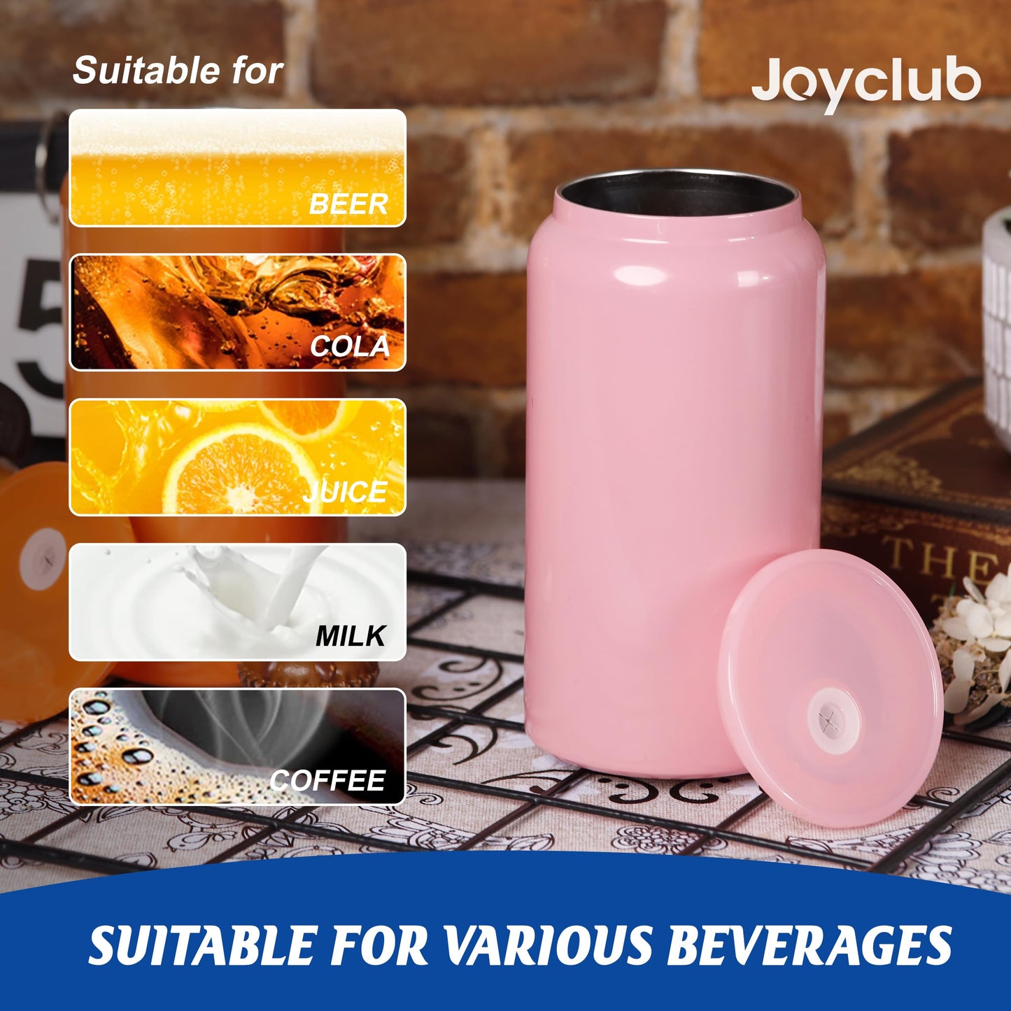 Joyclub 16oz Sublimation Tumblers Blanks Insulated Stainless Steel Cups with Lids and Starw Travel Iced Coffee Cups for Smoothie Whiskey Boba Soda DIY Gift (Colorful)