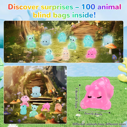 100pcs Mini Glow in The Dark Animal Resin Models, Mystery Resin Animals Blind Bag, Mini Luminous Farm Ocean Figures, Animal Miniatures for Fairy Garden Accessories, Random Design（Animals）