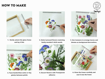 Twodays Birth Flower Mother's Day Craft Kit for Mom/Grandma - 33 Real Pressed Flowers Art DIY Set, With 8x10 Double Glass Frame & Tools, Unique Handmade Birthday Christmas Gift from Daughter (Natural)