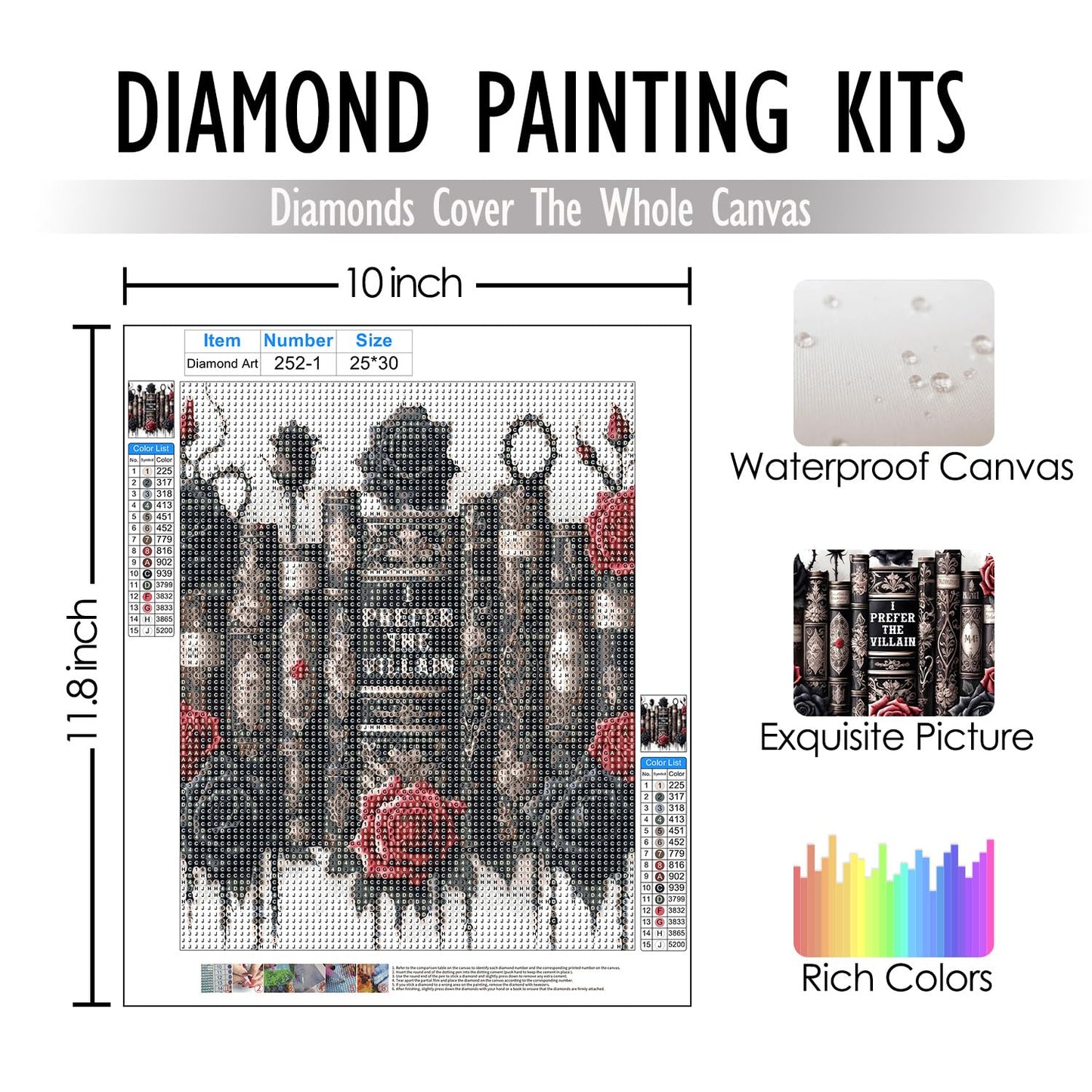 RLTXBUK 2 Pack Gothic Floral Book Diamond Art Kits, Goth Bookish Gem Diamond Painting Art Kits for Adults Kids Beginners, Book Lovers Reader Gifts, Dark Academia Room Decor 9.8x11.8 Inch