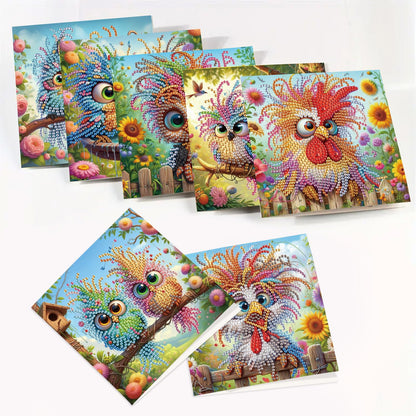 LazyFold 8Pcs DIY Diamond Art Painting Greeting Cards with Envelopes, Crazy Birds All Occasion Note Card Kit for Women, Handmade Thank You Birthday Friendship Cards Gift