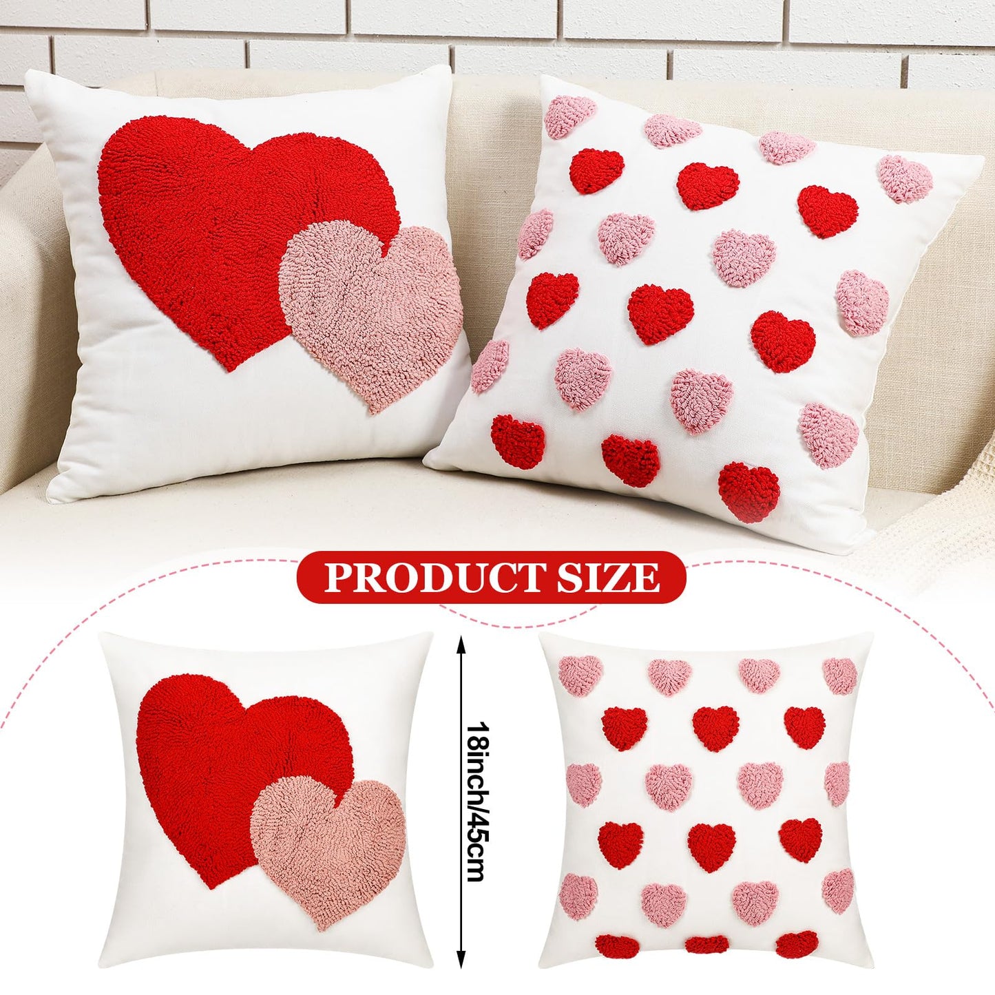 Briwooody 2 Pcs Valentine‘s Day Throw Pillow Covers 18 x 18 Inch Embroidery Cushion Covers Love Heart Pillow Cases for Sofa Bed Home Indoor Outdoor Decor Valentine Gift Couple Presents