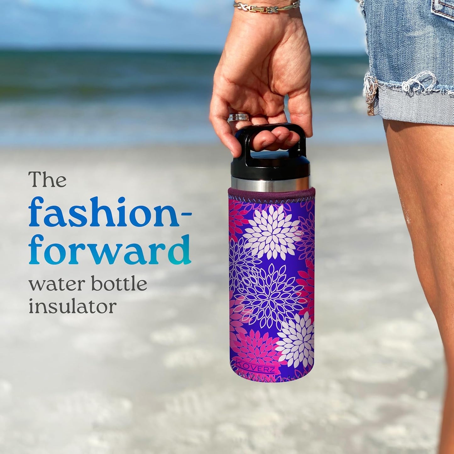 24-30 oz Koverz Neoprene Water Bottle Insulator Cooler Coolie - Petals