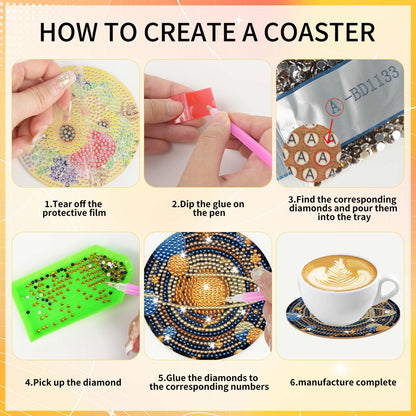 Mystical Moon Diamond Art Coasters: 8 Pcs Witchy Diamond Painting Coaster with Holder and Cork Pads, Celestial Diamond Art Coasters for Adults Beginners DIY Crafts Home Decor Gifts
