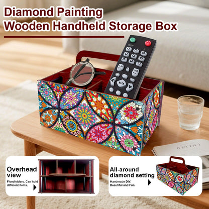 Xylzzuit Diamond Art Painting Multi-grid Storage Box with Handle Wooden DIY Assembly Tabletop Makeup Brushes Pens Desktop Craft Organizer Living Room Office Home (Mandala)