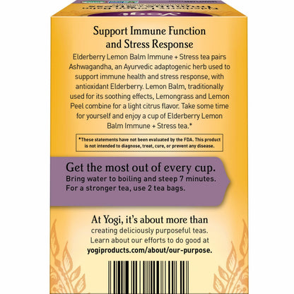 Yogi Tea Elderberry Lemon Stress & Immune Support Tea - 16 Tea Bags, 4 Packs - With Ashwagandha, Lemongrass, Licorice Root & More